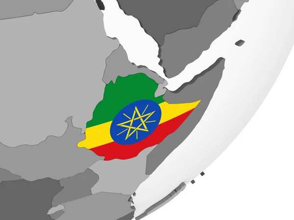 Ефіопія Сірий Політичних Глобусом Допомогою Вбудованих Прапор Ілюстрація — стокове фото