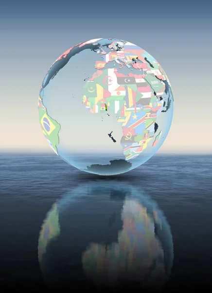 Togo on political globe floating above water. 3D illustration.