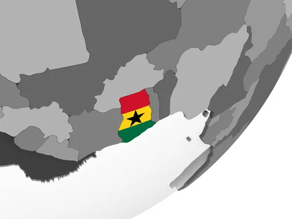 Гана Сером Политическом Глобусе Встроенным Флагом Иллюстрация — стоковое фото