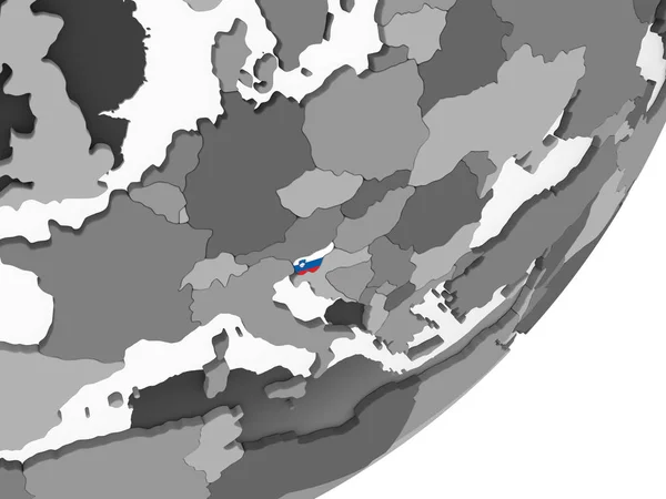 Словения Сером Политическом Глобусе Встроенным Флагом Иллюстрация — стоковое фото