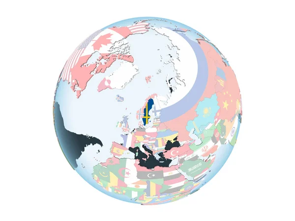 Sweden Bright Political Globe Embedded Flag Illustration Isolated White Background — Stock Photo, Image