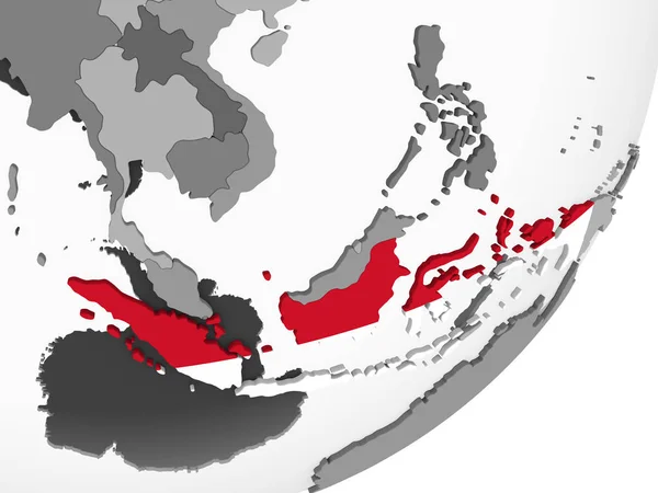 印度尼西亚在灰色政治全球与嵌入的旗子 — 图库照片