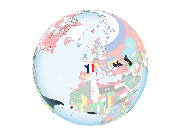 Francie Jasné Politické Globe Vloženými Vlajky Ilustrace Izolované Bílém Pozadí — Stock fotografie