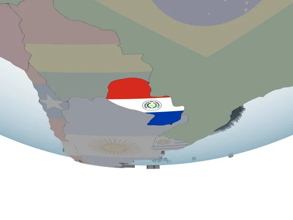 Paraguay Sul Globo Politico Con Bandiera Incorporata Illustrazione — Foto Stock