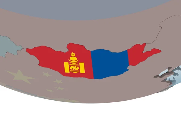 蒙古政治地球与嵌入式国旗上 — 图库照片