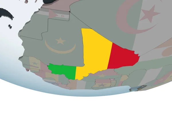 Mali Sur Globe Politique Avec Drapeau Intégré Illustration — Photo