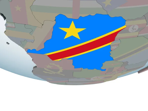 República Democrática Congo Globo Político Com Bandeira Embutida Ilustração — Fotografia de Stock