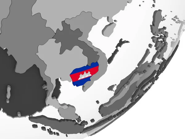 Kambodža Šedé Politické Globe Vloženými Vlajky Obrázek — Stock fotografie