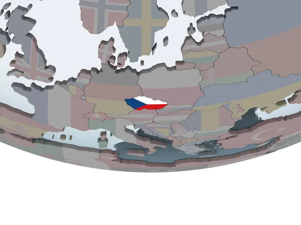 República Checa Globo Político Com Bandeira Embutida Ilustração — Fotografia de Stock