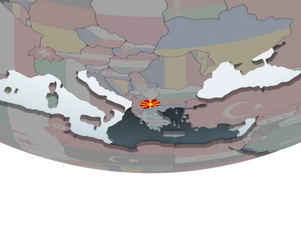 Macedónia Politikai Globe Beágyazott Zászló Illusztráció — Stock Fotó