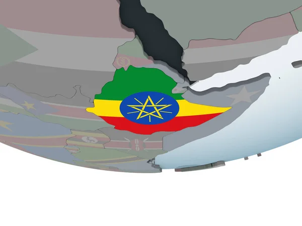 Etiopien Politiska Jordglob Med Inbäddade Flagga Illustration — Stockfoto