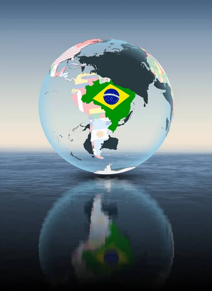 Brazilië Politieke Wereldbol Zwevend Boven Water Illustratie — Stockfoto