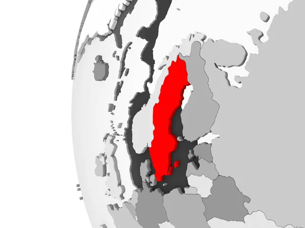 Svezia Evidenziato Sul Modello Grigio Del Globo Politico Con Oceani — Foto Stock