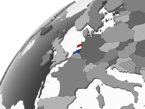 Нідерланди Сірий Політичних Глобусом Допомогою Вбудованих Прапор Ілюстрація — стокове фото