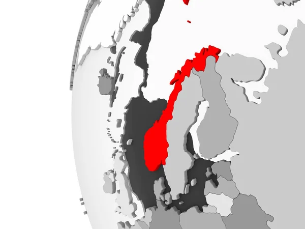 Norvège Souligné Sur Modèle Gris Globe Politique Avec Des Océans — Photo