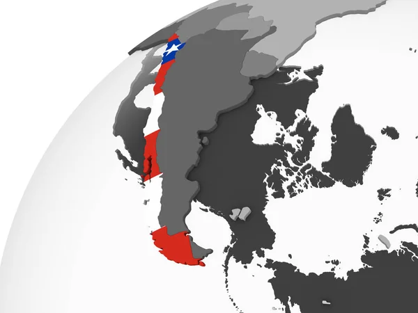 Chile Szary Globus Polityczny Flagą Osadzonych Ilustracja — Zdjęcie stockowe