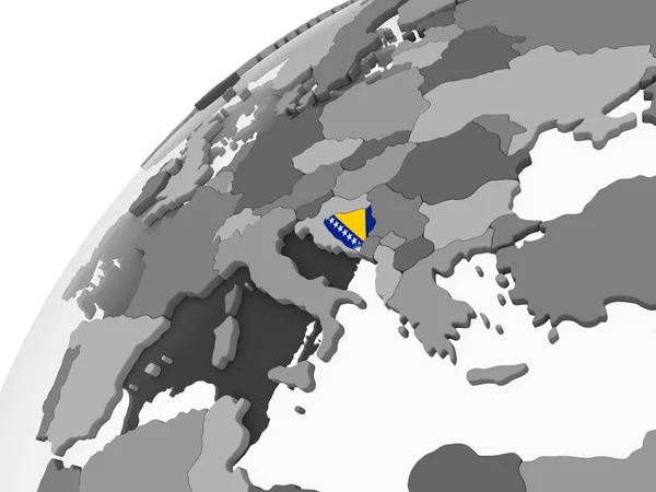 Bosna Hercegovina Šedé Politické Globe Vloženými Vlajky Obrázek — Stock fotografie