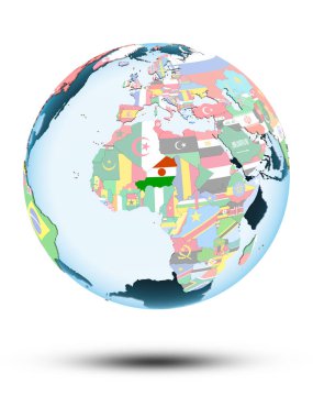 Nijer beyaz arka plan üzerinde izole gölge ile siyasi dünya üzerinde. 3D çizim.
