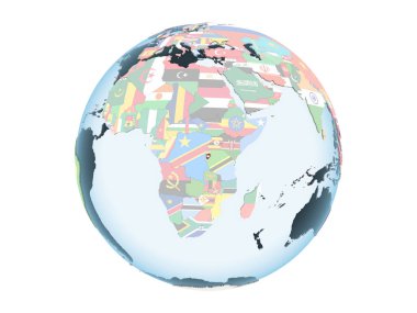 Burundi katıştırılmış bayrak ile parlak siyasi dünya üzerinde. 3d illüstrasyon izole beyaz arka plan üzerinde.