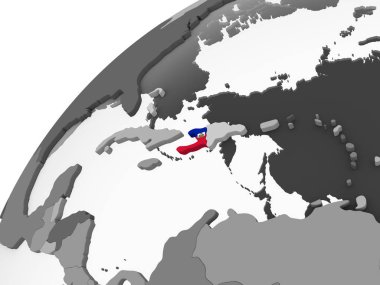 Haiti katıştırılmış bayrak ile gri siyasi dünya üzerinde. 3D çizim.