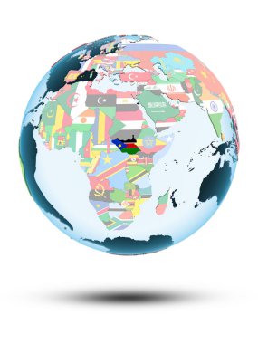 Güney Sudan beyaz arka plan üzerinde izole gölge ile siyasi dünya üzerinde. 3D çizim.