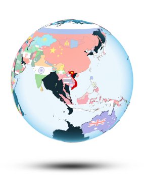 Vietnam beyaz arka plan üzerinde izole gölge ile siyasi dünya üzerinde. 3D çizim.