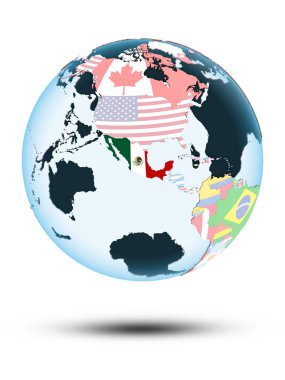 Meksika beyaz arka plan üzerinde izole gölge ile siyasi dünya üzerinde. 3D çizim.