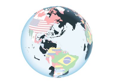 Porto Riko katıştırılmış bayrak ile parlak siyasi dünya üzerinde. 3d illüstrasyon izole beyaz arka plan üzerinde.