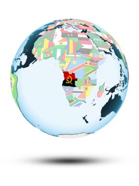 Angola beyaz arka plan üzerinde izole gölge ile siyasi dünya üzerinde. 3D çizim.