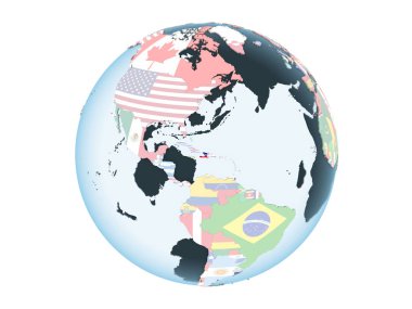 Haiti katıştırılmış bayrak ile parlak siyasi dünya üzerinde. 3d illüstrasyon izole beyaz arka plan üzerinde.