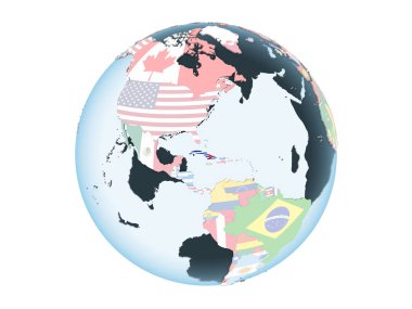 Küba katıştırılmış bayrak ile parlak siyasi dünya üzerinde. 3d illüstrasyon izole beyaz arka plan üzerinde.