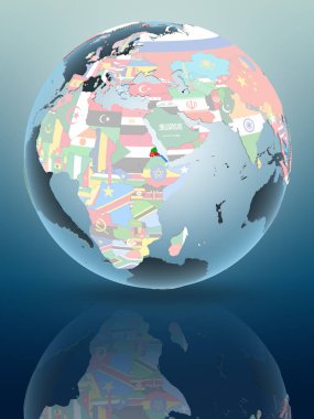 Eritre parlak yüzeye yansıtan siyasi dünya üzerinde. 3D çizim.