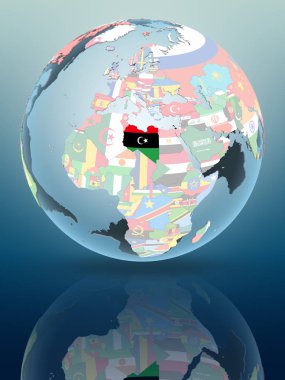 Libya siyasi dünya parlak yüzeye yansıtan üzerinde. 3D çizim.