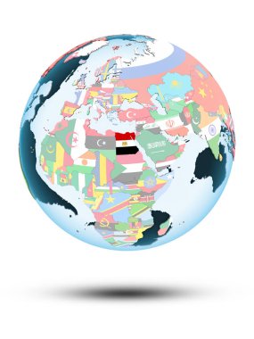 Mısır gölge beyaz arka plan üzerinde izole ile siyasi dünya üzerinde. 3D çizim.