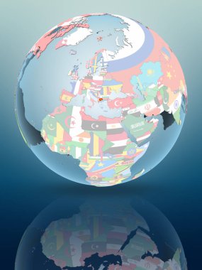 Makedonya parlak yüzeye yansıtan siyasi dünya üzerinde. 3D çizim.