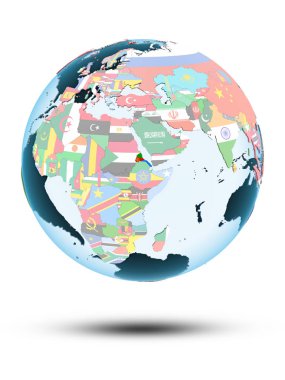 Eritre beyaz arka plan üzerinde izole gölge ile siyasi dünya üzerinde. 3D çizim.