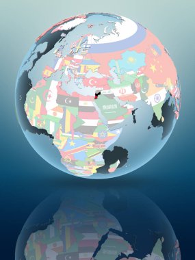 Jordan parlak yüzeye yansıtan siyasi dünya üzerinde. 3D çizim.