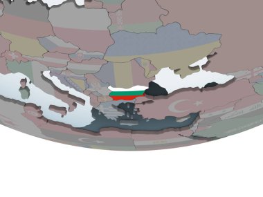 Bulgaristan katıştırılmış bayrak ile siyasi dünya üzerinde. 3D çizim.
