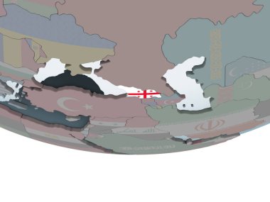 Georgia katıştırılmış bayrak ile siyasi dünya üzerinde. 3D çizim.