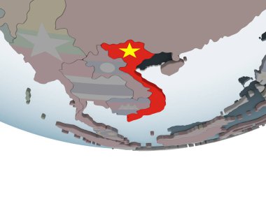 Vietnam katıştırılmış bayrak ile siyasi dünya üzerinde. 3D çizim.