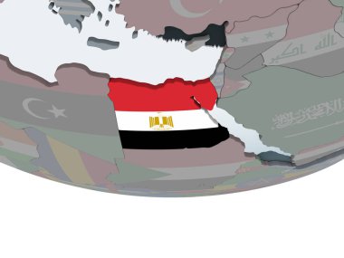 Mısır katıştırılmış bayrak ile siyasi dünya üzerinde. 3D çizim.