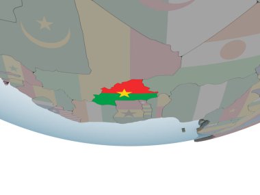 Burkina Faso katıştırılmış bayrak ile siyasi dünya üzerinde. 3D çizim.