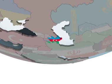 Azerbaycan katıştırılmış bayrak ile siyasi dünya üzerinde. 3D çizim.