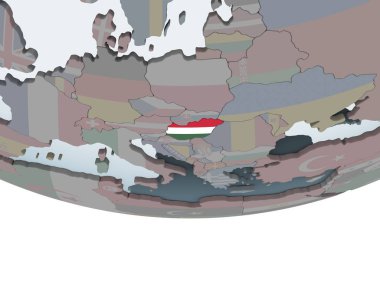 Macaristan katıştırılmış bayrak ile siyasi dünya üzerinde. 3D çizim.