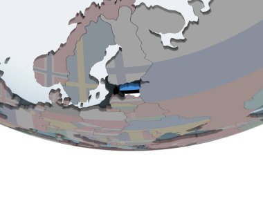 Estonya katıştırılmış bayrak ile siyasi dünya üzerinde. 3D çizim.
