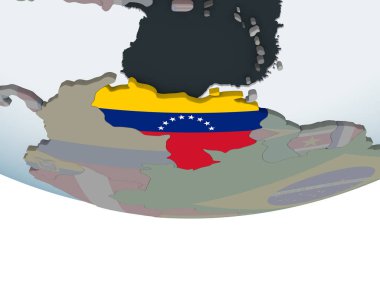 Venezuela katıştırılmış bayrak ile siyasi dünya üzerinde. 3D çizim.