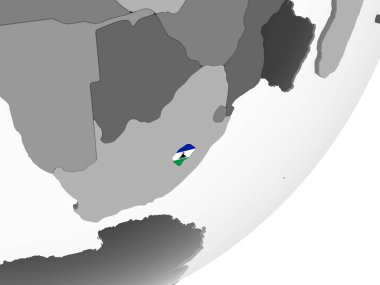 Lesotho katıştırılmış bayrak ile gri siyasi dünya üzerinde. 3D çizim.