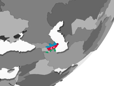 Azerbaycan katıştırılmış bayrak ile gri siyasi dünya üzerinde. 3D çizim.