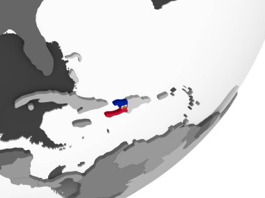 Haiti katıştırılmış bayrak ile gri siyasi dünya üzerinde. 3D çizim.