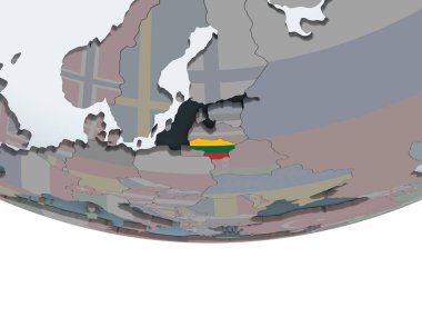 Litvanya katıştırılmış bayrak ile siyasi dünya üzerinde. 3D çizim.